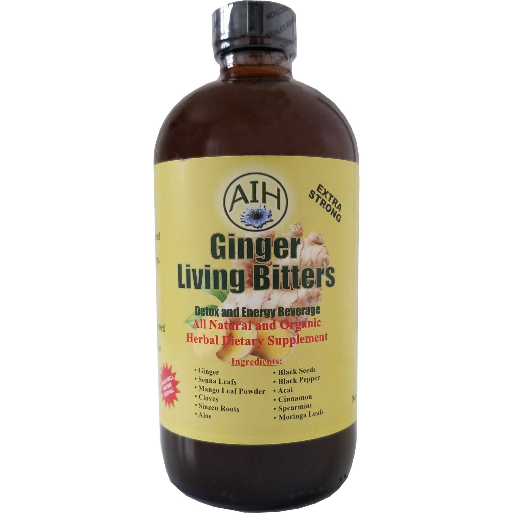 AIH Ginger Living Bitters Extra Strong Detox and Energy Beverage Front