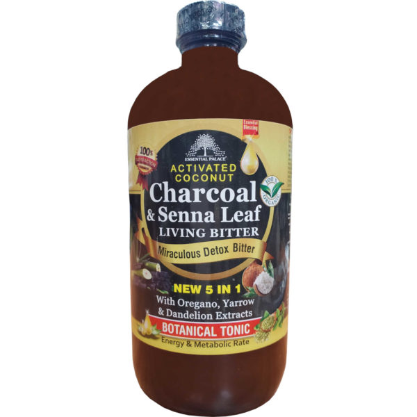 Essential Palace Organic Activated Coconut Charcoal with Senna Leaf Living Bitter 5 IN 1 16 OZ Front