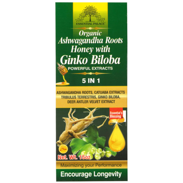 Essential Palace Organic Ashwagandha Roots Honey with Ginko Biloba 5 IN 1 16 OZ front 2