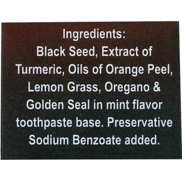 Essential Palace Organic Black Seed Toothpaste With Turmeric Fluoride Free Vegan 5 IN 1 6.5 OZ Ingredients