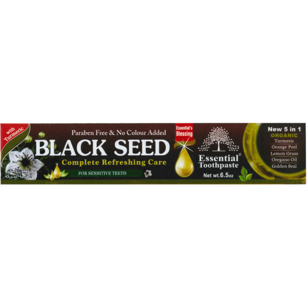Essential Palace Organic Black Seed Toothpaste With Turmeric Fluoride Free Vegan 5 IN 1 6.5 OZ front 2