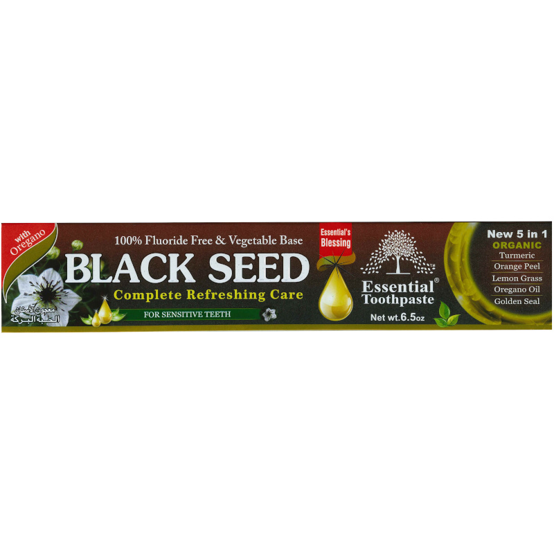 Essential Palace Organic Black Seed Toothpaste With Turmeric Fluoride Free Vegan 5 IN 1 6.5 OZ front