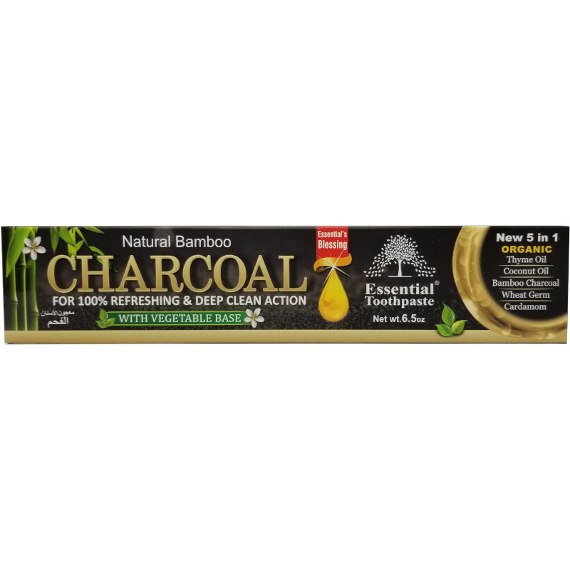 Essential Palace Organic Charcoal Toothpaste Fluoride Free Vegan 5 IN 1 6.5 OZ Front