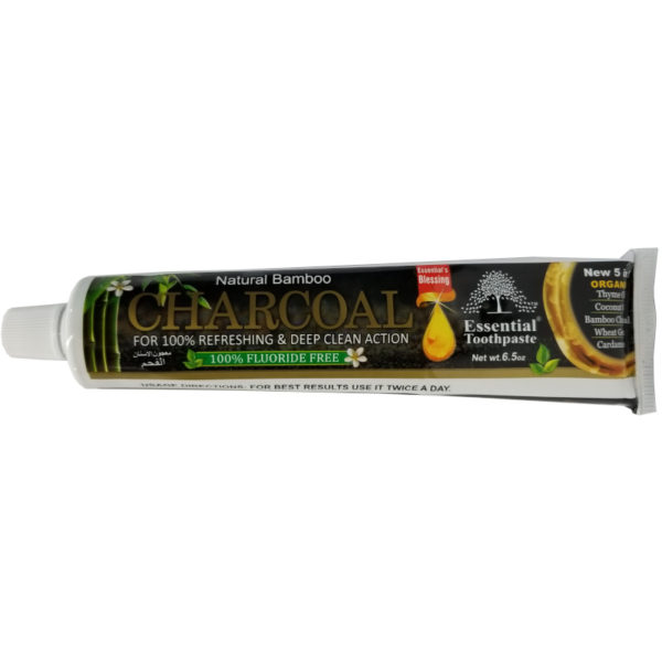 Essential Palace Organic Charcoal Toothpaste Fluoride Free Vegan 5 IN 1 6.5 OZ Tube Front