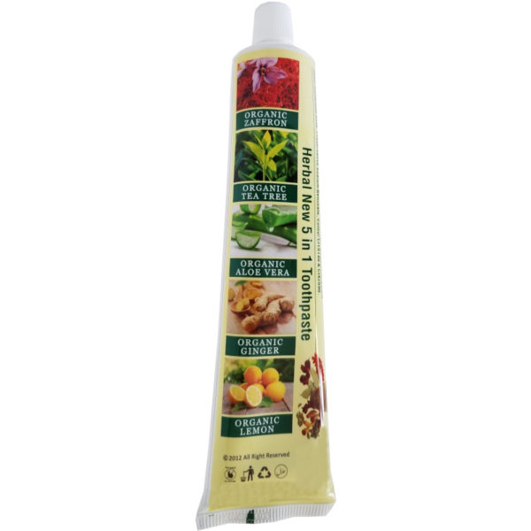 Essential Palace Organic Herbal Toothpaste Fluoride Free Vegan 5 IN 1 6.5 OZ Tube ingredients