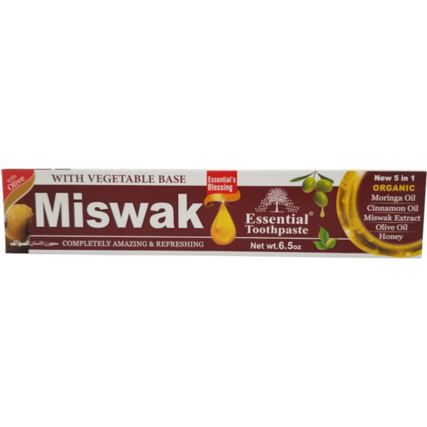 Essential Palace Organic Miswak Toothpaste With Moringa & Olive Fluoride Free Vegan 5 IN 1 6.5 OZ front 2