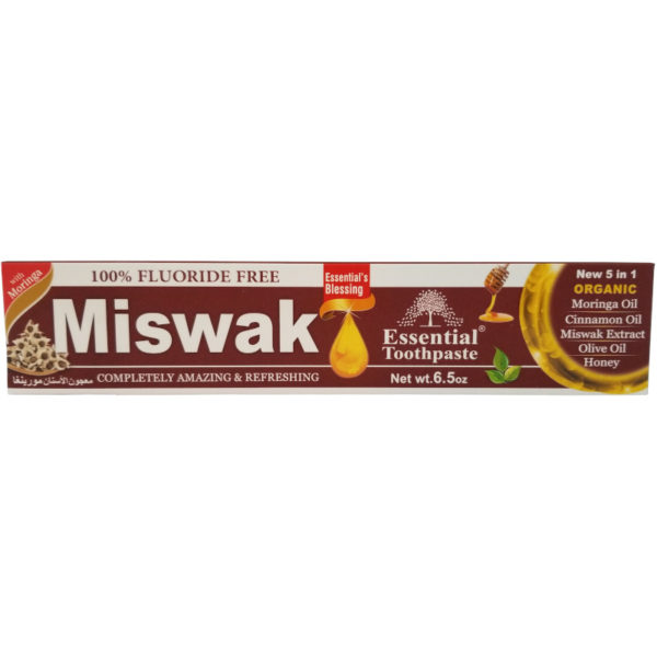 Essential Palace Organic Miswak Toothpaste With Moringa & Olive Fluoride Free Vegan 5 IN 1 6.5 OZ front