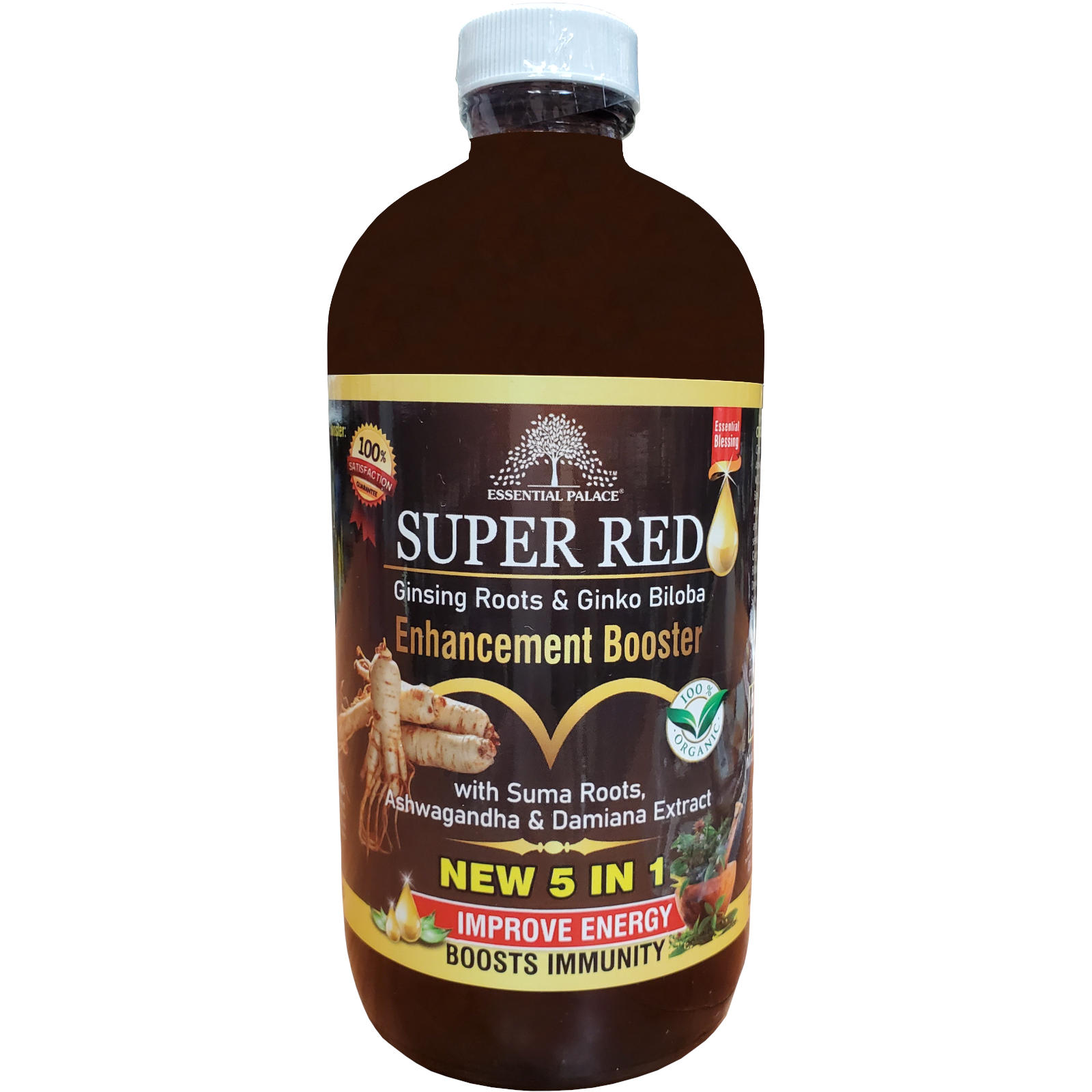 Essential Palace Organic Super Red With Ginsing Roots & Ginko Biloba 5 IN 1 16 OZ Front
