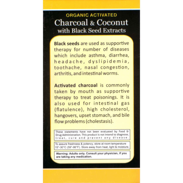 Essential Palace Organic Activated Charcoal & Coconut 90 Capsules Back White 1