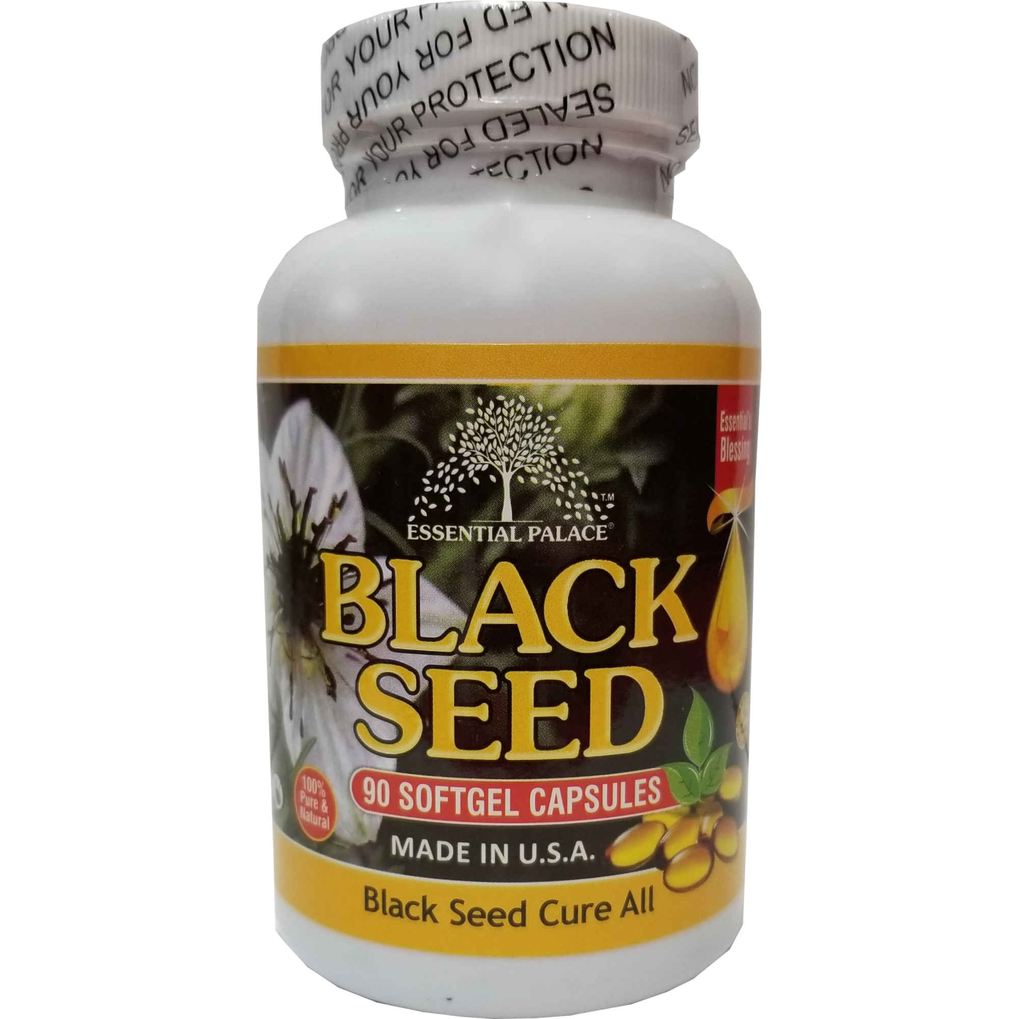 Essential Palace Organic Black Seed Softgel Capsules 90 Count Front White