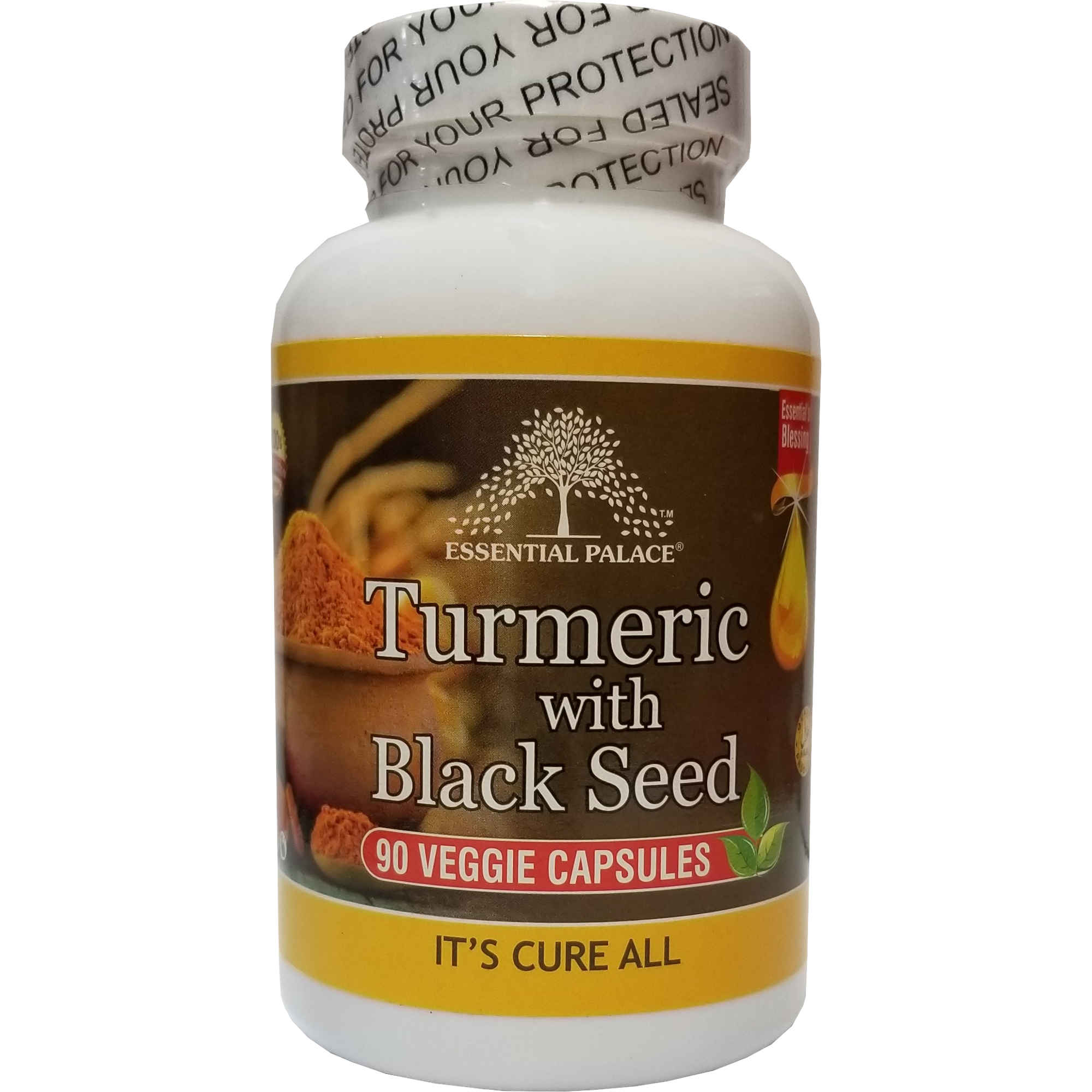 Essential Palace Turmeric With Black Seed Capsules 90 Count Front White