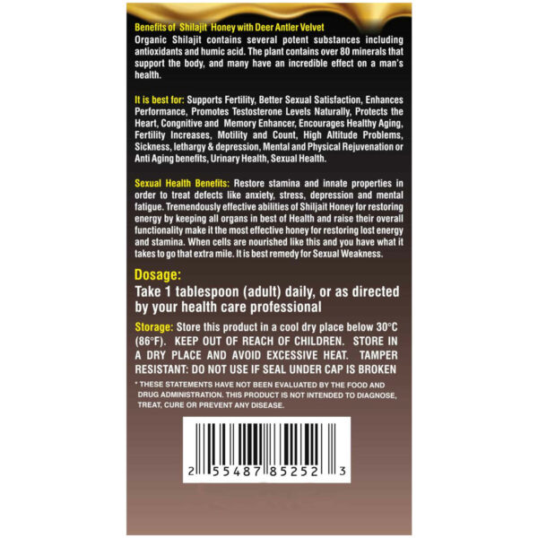 Essential Palace Organic Shilajit Honey with Deer Antler Velvet 5 IN 1 16 OZ Description