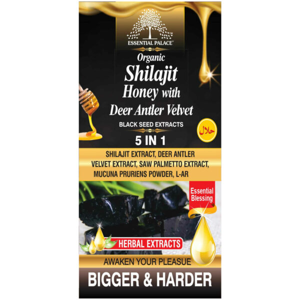 Essential Palace Organic Shilajit Honey with Deer Antler Velvet 5 IN 1 16 OZ Front 2