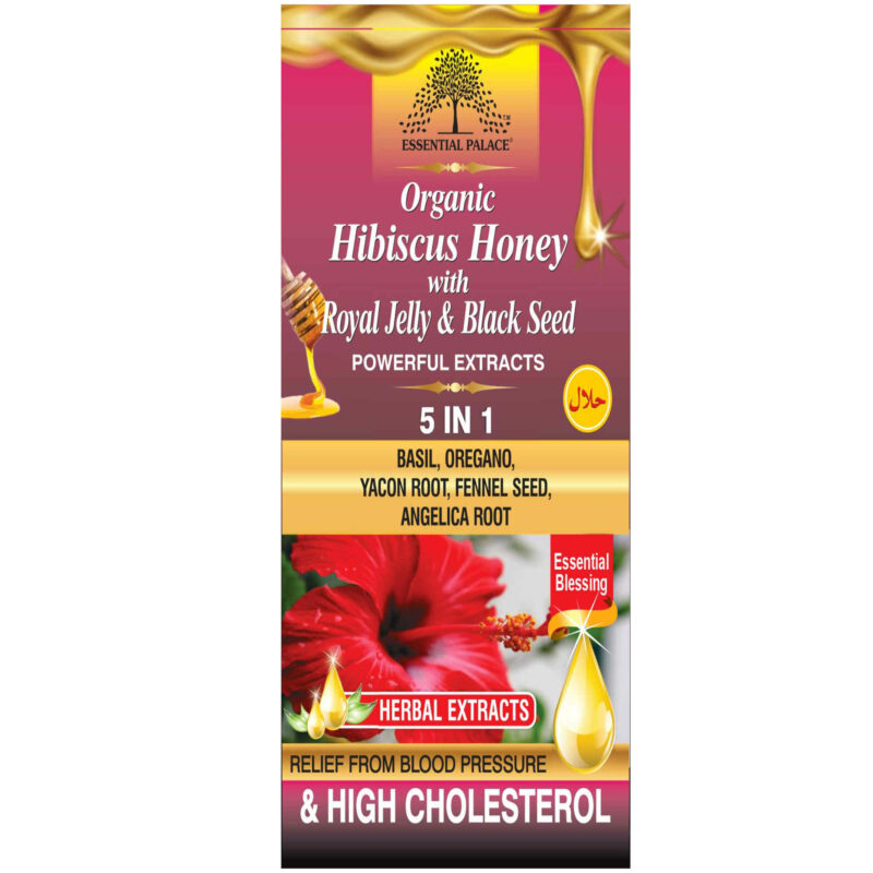 Essential Palace Organic Hibiscus Honey With Royal Jelly 5 IN 1 16 OZ Front